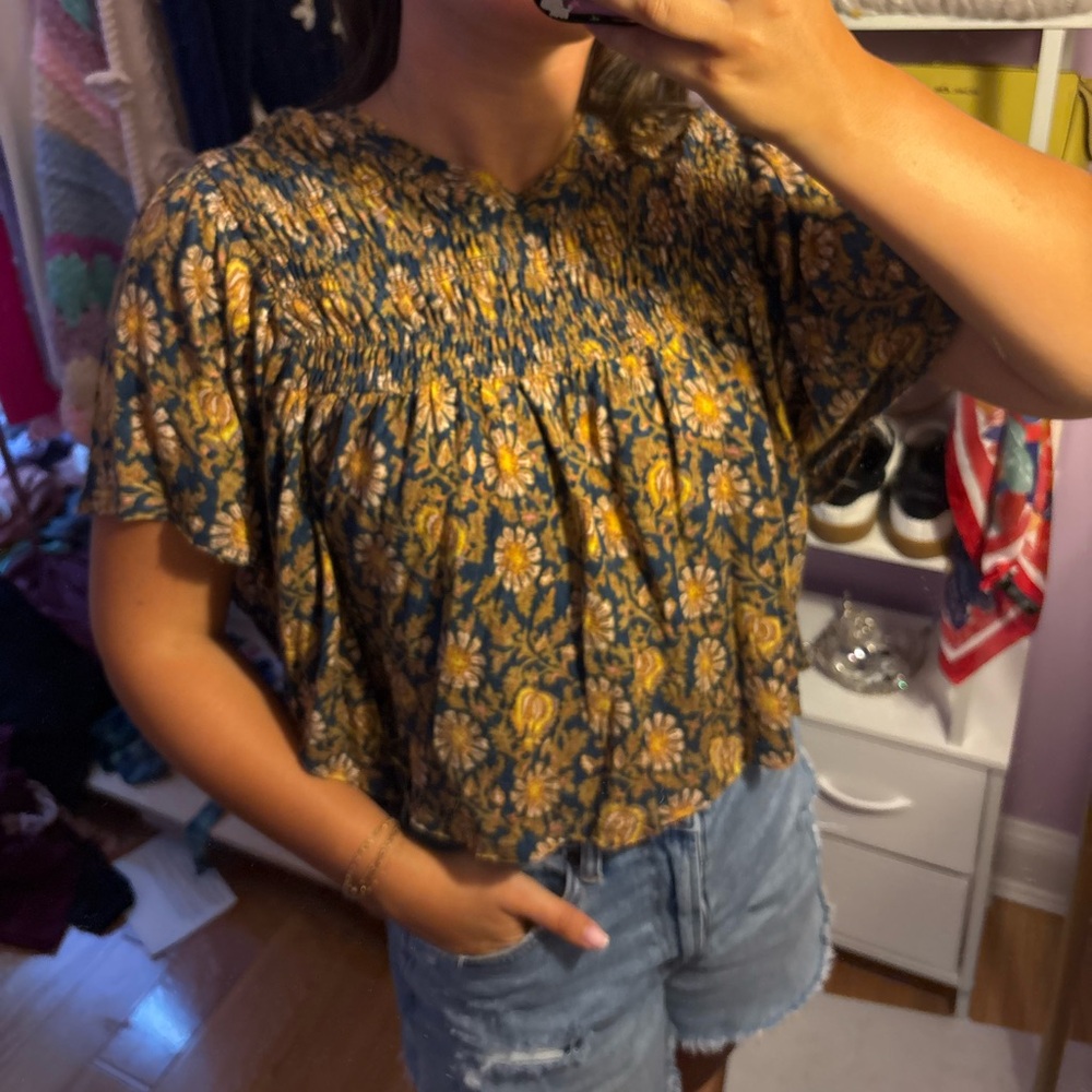 Free People Blue and Yellow Women's Top